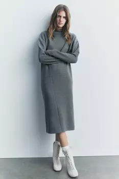 Мягкое миди платье ZARA, серый мергель