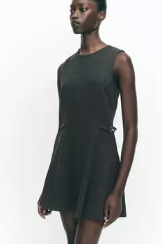 Мягкое мини-платье с пряжками ZARA, серый