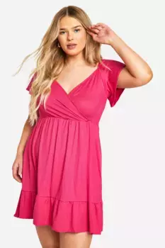 Мягкое многоуровневое свободное платье Plus с запахом в рубчик boohoo, розовый