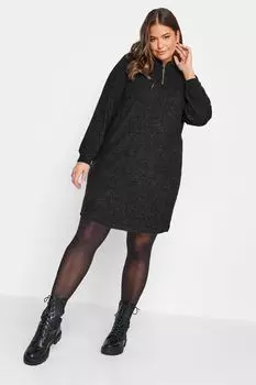 Мягкое на ощупь платье миди в рубчик на короткой молнии Yours, серый