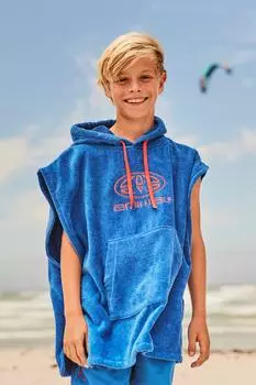 Мягкое объемное теплое махровое пончо с капюшоном и высокой впитывающей способностью "Finn" Animal, синий