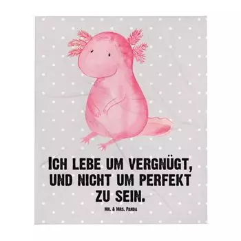 Мягкое одеяло Mr. & Mrs. Panda Axolotl - серая пастель - подарок, мудрость, шерстяное одеяло, подруга, плед, тритон, покрывало, диванное одеяло, довольный, серый