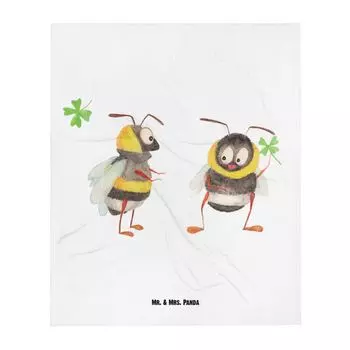 Мягкое одеяло Mr. & Mrs. Panda Шмели с листом клевера - белый - подарок, шерстяное одеяло, животные мотивы, забавные высказывания, хорошее настроение, будьте счастливы, покрывало, украшение в виде пчелы, животные