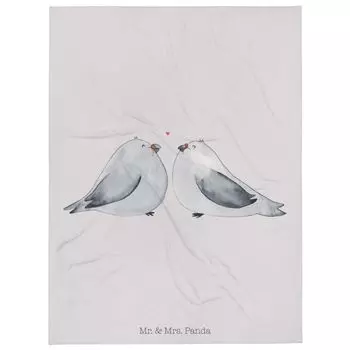 Мягкое одеяло Mr. & Mrs. Panda XL Love Doves — серая пастель — подарок, жене, неразлучнице, помолвке, парню, подарку девушке, белый