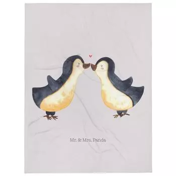 Мягкое одеяло Mr. & Mrs. Panda XL Penguin Love — серая пастель — подарок, подруга, жена, большая любовь, жених, партнер, пара, доказательство любви, пара пингвинов, белый