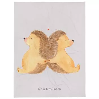 Мягкое одеяло Mr. & Mrs. Panda XL с ежиком, держащимся за руки, серая пастель - подарок, любовь, знак любви, предложение руки и сердца, рука об руку, любовь ежика, любовный подарок, годовщина свадьбы, белый