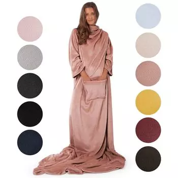 Мягкое одеяло с рукавами Blumtal - уютное одеяло с рукавами, одеяло с рукавами e, флисовое одеяло из микрофибры с конвертом для ног и 2 передними карманами, 170х200 см, Пыльно-розовый - розовый