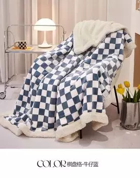 Мягкое одеяло в клетку/плюш 150 x 200 см L.O.S, светло-синий
