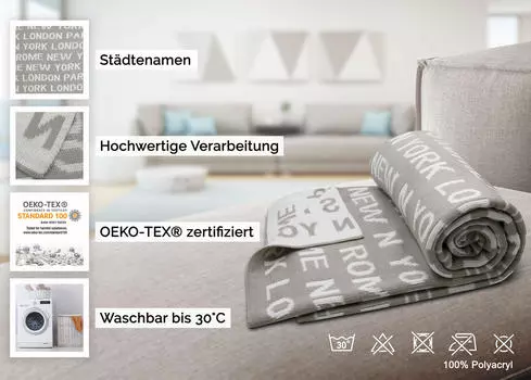 Мягкое одеяло Zollner, светло-серый