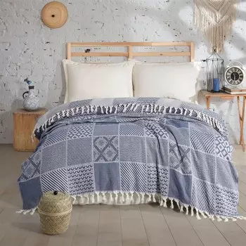 Мягкое односпальное покрывало Evideoa в стиле пэчворк — темно-синий — 150x200 см Evidea