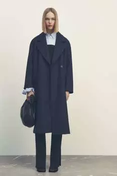 Мягкое пальто оверсайз ZARA, темно-синий