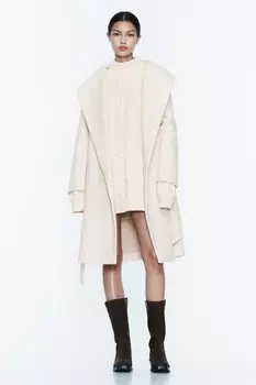 Мягкое пальто с капюшоном ZARA, экрю