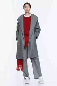 Мягкое пальто с капюшоном ZARA, серый