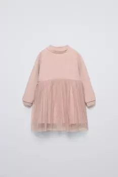 Мягкое платье из тюля ZARA, бежево-розовый