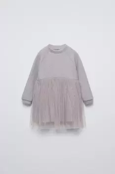Мягкое платье из тюля ZARA, светло-серый