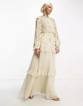Мягкое платье макси цвета камня с цветочным декором ASOS DESIGN