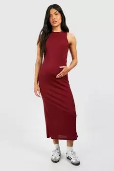 Мягкое платье мидакси с вырезом-борцовкой в рубчик для беременных boohoo, красный
