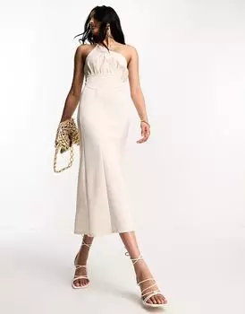 Мягкое платье миди асимметричного кроя со сборками на груди ASOS DESIGN