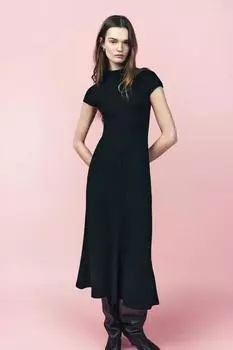 Мягкое платье миди ZARA, черный