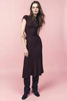 Мягкое платье миди ZARA, цвет Dark aubergine