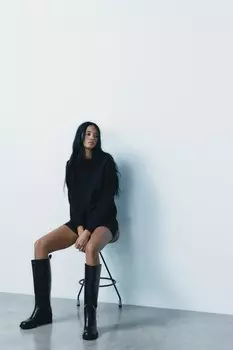 Мягкое платье с поясом ZARA, черный