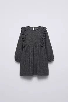 Мягкое платье с воланами ZARA, антрацитово-серый