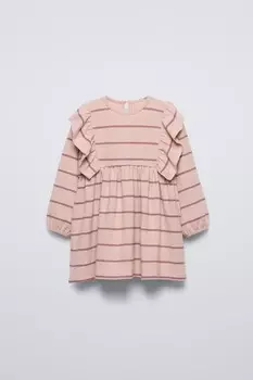 Мягкое платье с воланами ZARA, бледно-розовый