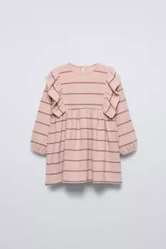 Мягкое платье с воланами ZARA, бледно-розовый