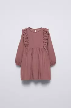 Мягкое платье с воланами ZARA, темно-розовый