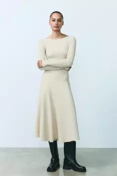 Мягкое платье в рубчик ZARA, экрю