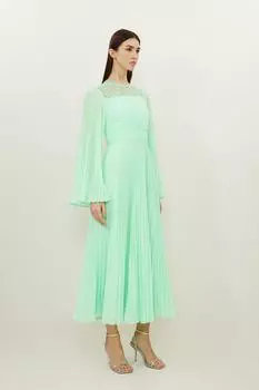 Мягкое плиссированное тканое платье-кимоно с рукавами-кимоно Karen Millen, зеленый