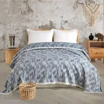 Мягкое покрывало Evidea в двойную полоску - Темно-синий - 225x250 см