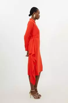 Мягкое приталенное платье миди с поясом и драпировкой и запахом Karen Millen, красный