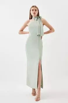 Мягкое приталенное платье миди с завязками на шее Karen Millen, зеленый