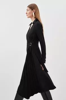 Мягкое приталенное платье-рубашка со складками и поясом Karen Millen, черный