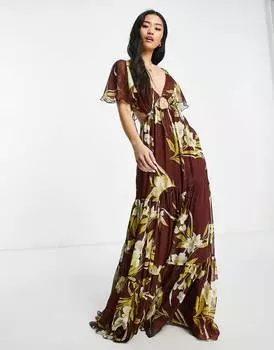 Мягкое ярусное платье макси с крупным цветочным принтом ASOS DESIGN