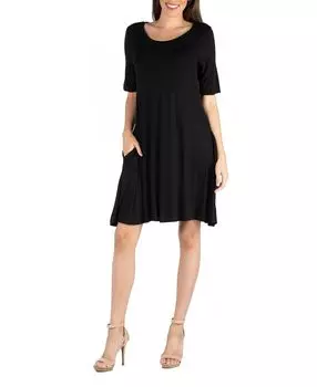 Мягкое расклешенное платье-футболка с карманом 24seven Comfort Apparel, черный