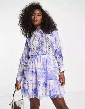 Мягкое синее платье мини с отстрочкой на манжетах ASOS DESIGN