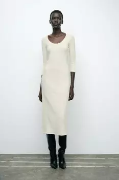 Мягкое текстурное платье ZARA, экрю