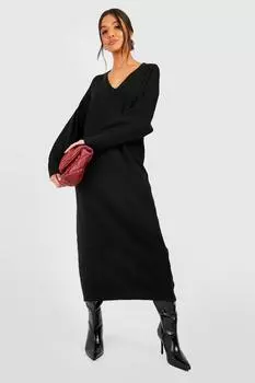 Мягкое трикотажное платье макси с напуском boohoo, черный