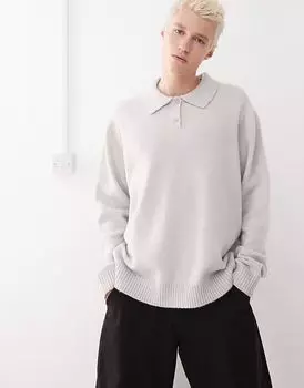 Мягкое трикотажное поло с длинными рукавами COLLUSION серого цвета