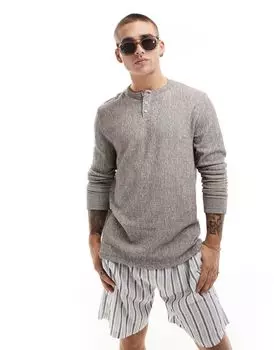 Мятая футболка с длинными рукавами и горловиной ASOS DESIGN Standard