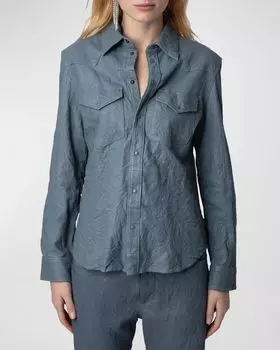 Мятая кожаная рубашка Thelma Zadig & Voltaire, цвет Light Blue
