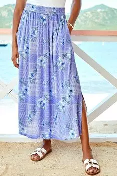 Мятая макси-юбка с принтом без застежек Cotton Traders, мультиколор