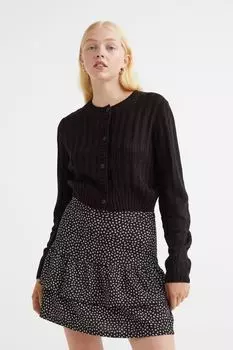 Мятая мини-юбка с оборками H&amp;M, черный/маленькие цветы