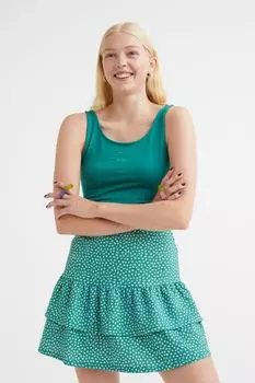 Мятая мини-юбка с оборками H&M, зеленый/маленькие цветы