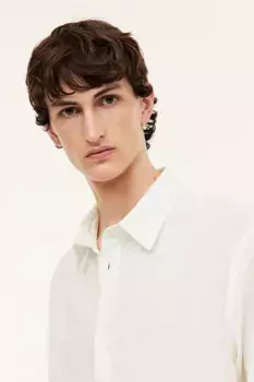 Мятая рубашка обычного кроя H&M, бежевый