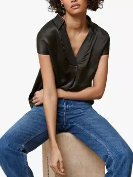 Мятная бархатная шелковая блузка с v-образным вырезом, хаки