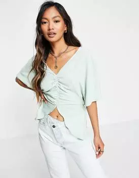 Мятная блузка с v-образным вырезом и сборками спереди ASOS DESIGN