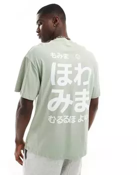 Мятная футболка оверсайз Jack & Jones с японским принтом на спине
